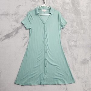 Harlow & Rose Dress Womens M Green Ribbed Collared Short Sleeve Button Up Polo